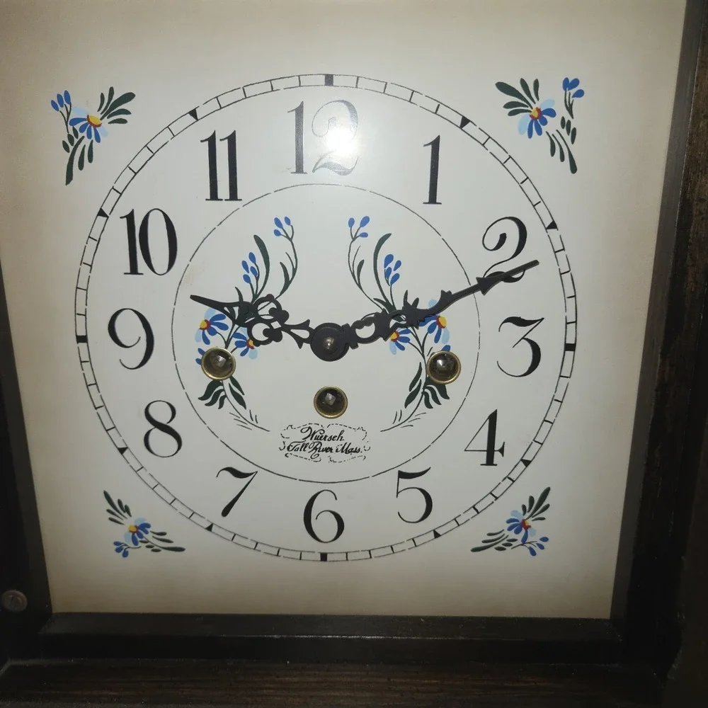 Vintage Wuersch West Germany Mantel Clock Key Wind Chime Wood Case Paper Working
